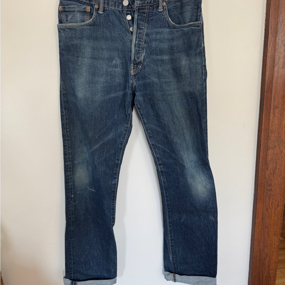 Levi's Men's 501 Dark Blue Straight Jeans with Leather Patch